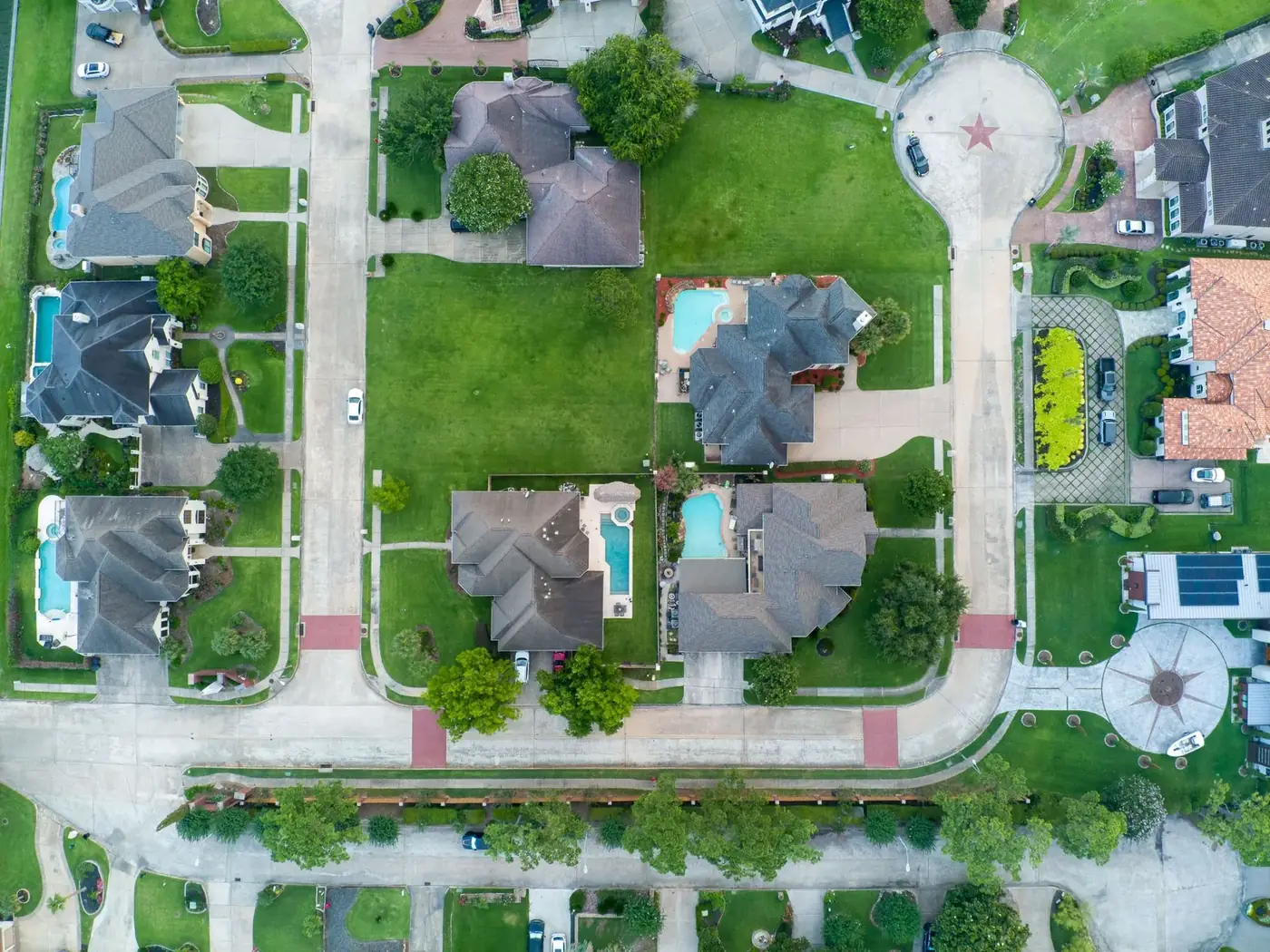 Aerial view of a Texas suburban neighborhood